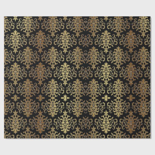Gold Damask Black Script Elegant Geschenkpapier (Flach)
