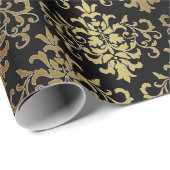 Gold Damask Black Script Elegant Geschenkpapier (Rolleneckpunkt)