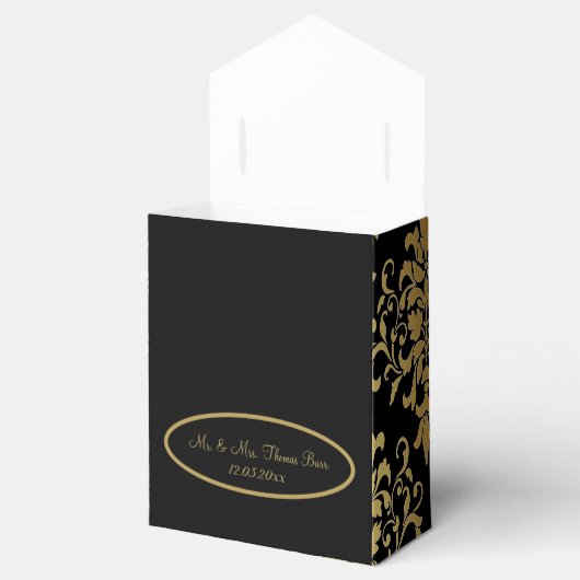 Gold Damask Black Script Wedding Elegant Geschenkschachtel (Geöffnet)