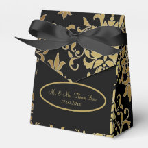 Gold Damask Black Script Wedding Elegant