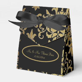 Gold Damask Black Script Wedding Elegant Geschenkschachtel
