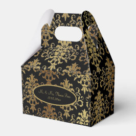 Gold Damask Black Script Wedding Elegant Geschenkschachtel
