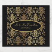 Gold Damask Black Script Wedding Elegant Schaumweinetikett (Einzelnes Label)