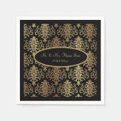 Gold Damask Black Script Wedding Elegant Serviette (Vorderseite)