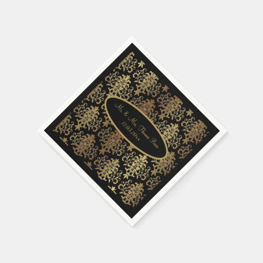 Gold Damask Black Script Wedding Elegant Serviette (Ecke)