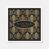 Gold Damask Black Script Wedding Elegant Serviette (Vorderseite)