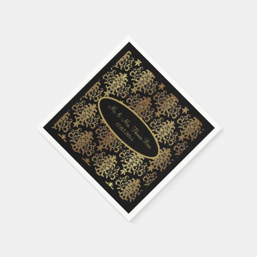 Gold Damask Black Script Wedding Elegant Serviette (Ecke)