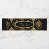 Gold Damask Black Script Wedding Elegant Wasserflaschenetikett (Einzelnes Label)