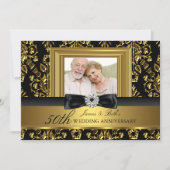 Gold Damask & Bow Foto 50. Hochzeitstag Einladung (Vorderseite)