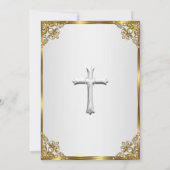 Gold Damask Cross Foto Taufe Christening 2 Einladung (Rückseite)