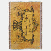 Gold Damask Custom Wedding Royal Crown Throw Decke (Vorderseite Vertikal)