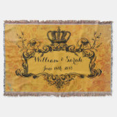 Gold Damask Custom Wedding Royal Crown Throw Decke (Vorderseite)