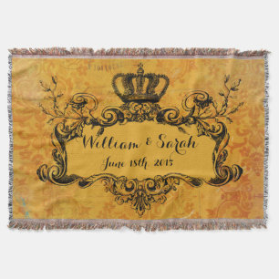 Gold Damask Custom Wedding Royal Crown Throw Decke