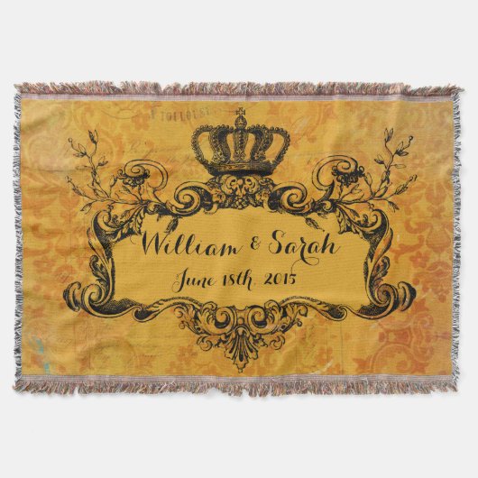 Gold Damask Custom Wedding Royal Crown Throw Decke (Vorderseite)