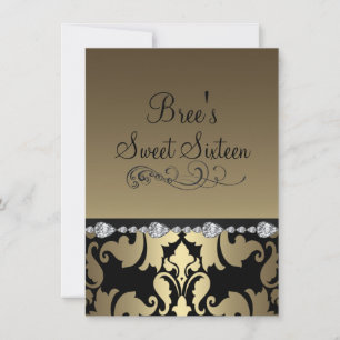 Gold Damask & Diamant Bild Sweet 16 Einladung