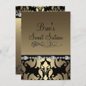Gold Damask & Diamond Image Sweet 16 Einladen Einladung (Vorne/Hinten)