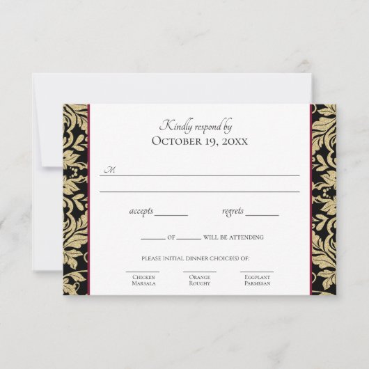 Gold Damask Einfache Elegante Reaktion Einladung (Vorderseite)
