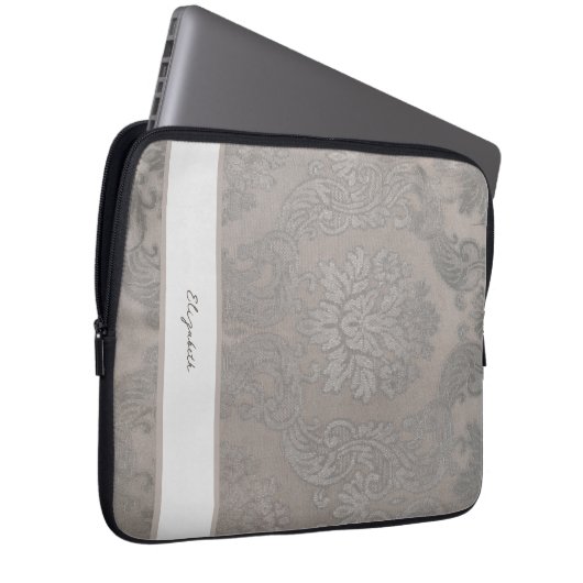 Gold Damask Electronics Bag mit Initialen oder Nam Laptopschutzhülle (Vorne Rechts)