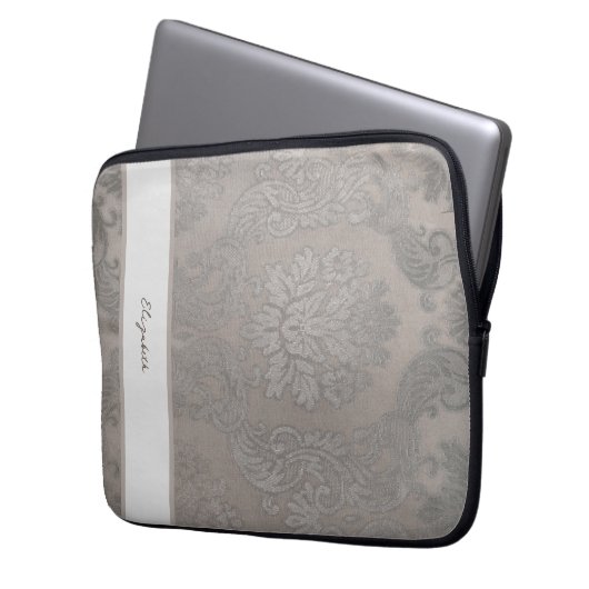 Gold Damask Electronics Bag mit Initialen oder Nam Laptopschutzhülle (Vorderseite Links)