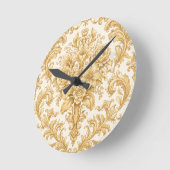 Gold Damask Floral Runde Wanduhr (Winkel)
