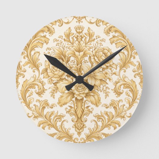 Gold Damask Floral Runde Wanduhr (Vorderseite)
