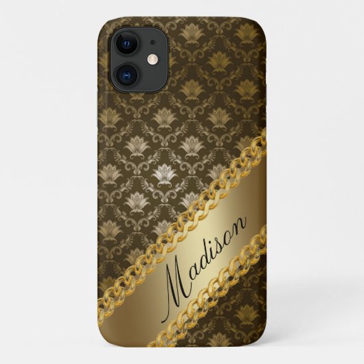 Gold Damask Girly Shiny Elegante Persönlicher Name Case-Mate iPhone Hülle (Rückseite)