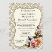 Gold Damask Gold Frame Rose 50 Jahre alt Einladung (Vorne/Hinten)