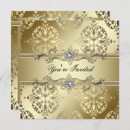 Gold Damask Gold Party Einladung (Vorne/Hinten)