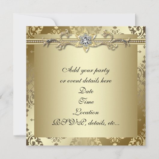 Gold Damask Gold Party Einladung (Rückseite)