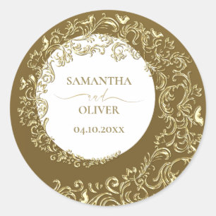 Gold Damask Hochzeit Runder Aufkleber