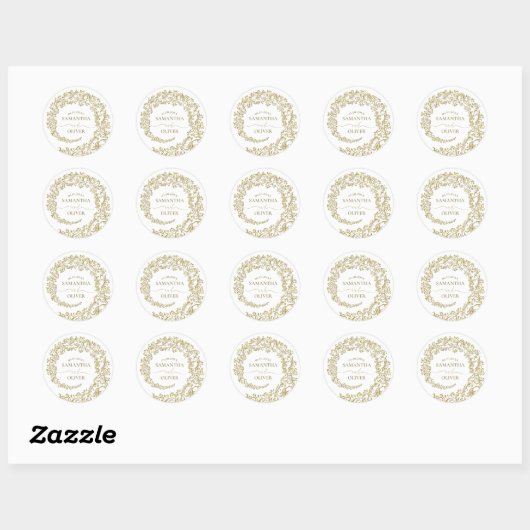 Gold Damask Hochzeit Runder Aufkleber (Blatt)
