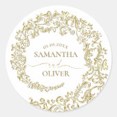 Gold Damask Hochzeit Runder Aufkleber (Vorderseite)