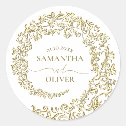 Gold Damask Hochzeit Runder Aufkleber (Vorderseite)