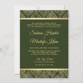 Gold Damask Hunter Green Islamische Hochzeit Einladung (Rückseite)
