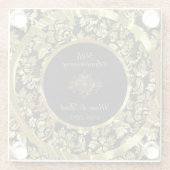 Gold Damask im schwarzen Hintergrund 50 Jahre alt Glasuntersetzer (Rückseite)