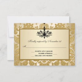 Gold Damask, Kronier Wedding Repair Card RSVP Karte