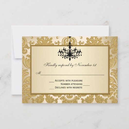 Gold Damask, Kronier Wedding Repair Card RSVP Karte (Vorderseite)