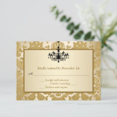 Gold Damask, Kronleuchter Jubiläumsausweis RSVP Karte (Stehend Vorderseite)