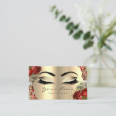 Gold Damask Makeup Artist Lash Rote Rose Lux Visitenkarte (Stehend Vorderseite)