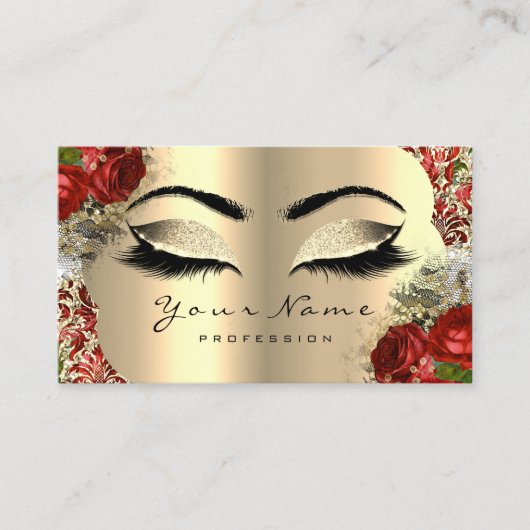 Gold Damask Makeup Artist Lash Rote Rose Lux Visitenkarte (Vorderseite)