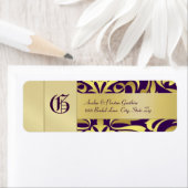 Gold Damask Monogram Lila Hochzeitadresse (Insitu)