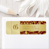 Gold Damask Monogram Red Wedding Address Label (Insitu)