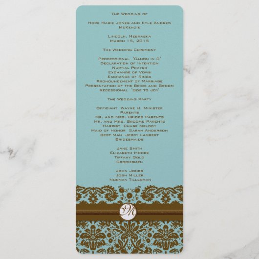 Gold Damask Monogram Wedding Program Programm (Vorderseite)