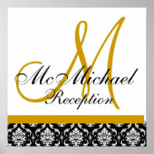 Gold Damask Monogram Wedding Reception Poster (Vorne)