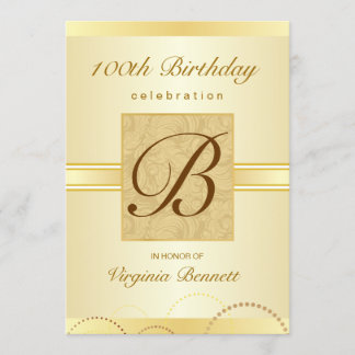 Gold Damask Monogramm der 100. Geburtstagspartei Einladung