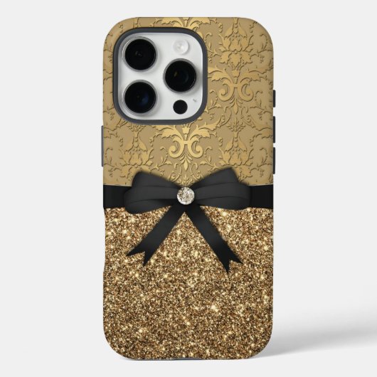 Gold Damask, Multifunktionsleiste und Glitzer Case-Mate iPhone Hülle (Rückseite)