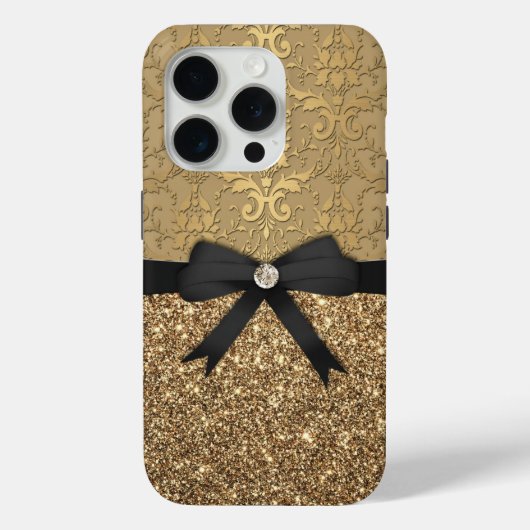 Gold Damask, Multifunktionsleiste und Glitzer Case-Mate iPhone Hülle (Rückseite)