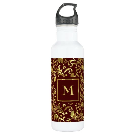 Gold Damask Muster Edelstahlflasche (Vorderseite)