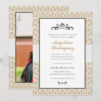 Gold Damask Muster Foto Abschluss Einladung