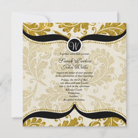 Gold Damask Paisley Wedite Einladung (Vorderseite)